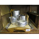 A Picquot Ware pewter five piece tea set, including tray