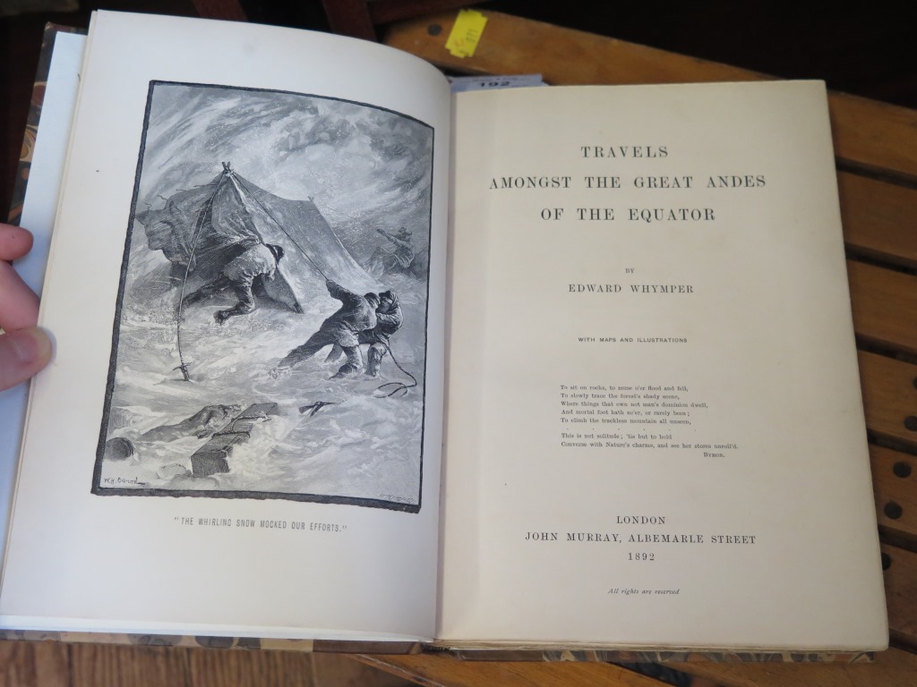 Books: Travels Amongst the Great Andes of the Equator, Edward Whymper, 1892 publ. John Murray, - Image 2 of 2