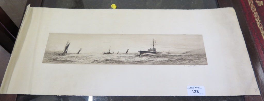 Frank Harding Patrol boats among sailing vessels Etching signed in pencil, unframed and unmounted