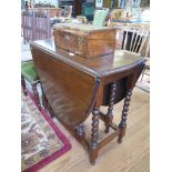 An oak gateleg table, with barley-twist legs, 91cm wide