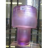 A purple glass vase, with iridescent finish of cylindrical form 28cm high, unmarked, in the