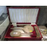 A silver brush and comb set with engine turned decoration in original presentation box