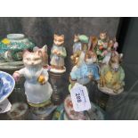 Ten Beswick Beatrix Potter Figures: Tabitha Twitchett, Peter Rabbit, Samuel Whiskers (damaged),