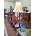 A Stag chest of drawers, a teak dressing table and a velvet and giltwood standard lamp.