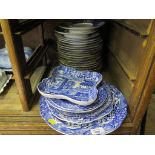 Nineteen Victorian plates with blue underglaze band and gilt scrolls and various Copeland Spode