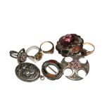 A collection of silver jewellery to include two 9 carat gold rings