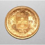 A Swiss 20 Franc gold coin, 1886
