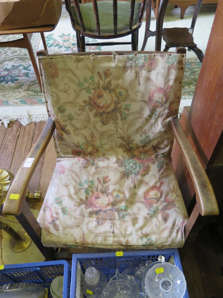 An oak octagonal table, 41.5cm wide, an oak open bookcase and an armchair (3) - Image 2 of 2