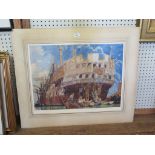 Sir Frank Brangwyn RA RWS RBA (1867 -1956) Galleon under construction Colour lithograph Signed in