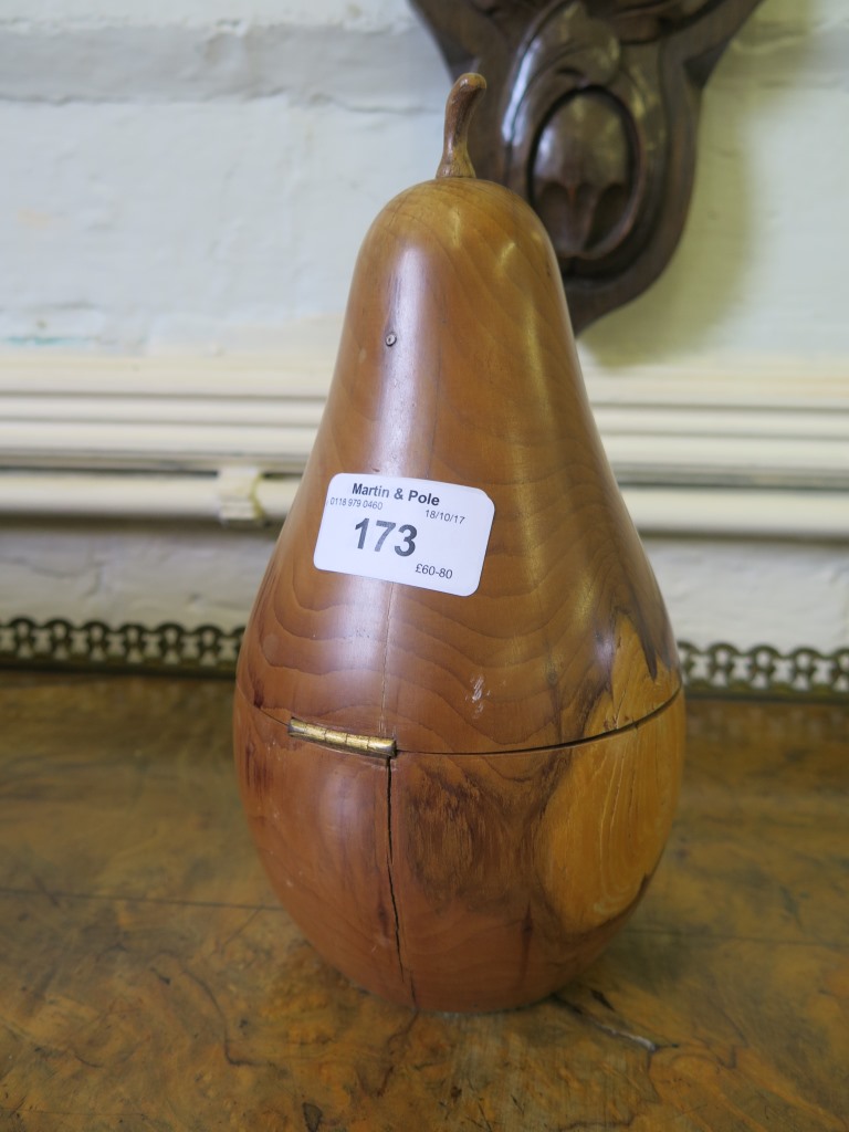 A fruitwood tea caddy in the form of a pear, early 19th century style, 21.5cm high