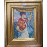 Manner of Henri Martin Figure of a lady holding a basket on her head Oil on board, late 20th