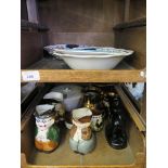 A Whieldon ware style teapot, various Toby jugs, commemorative mug and various plated wares,