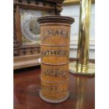 A Treen spice tower, for mace, nutmeg, cloves and ginger, 19cm high