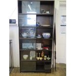 A Phoenix Bookcases stained oak stacking bookcase, the six shelves with sliding glass doors, 91cm