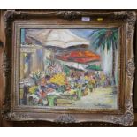 Ira Englefield (1912 - ?) Flower Market Oil on canvas, signed 39cm x 49cm
