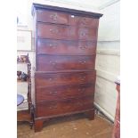 A George III mahogany chest on chest, the dentil cornice over two short and three long graduated