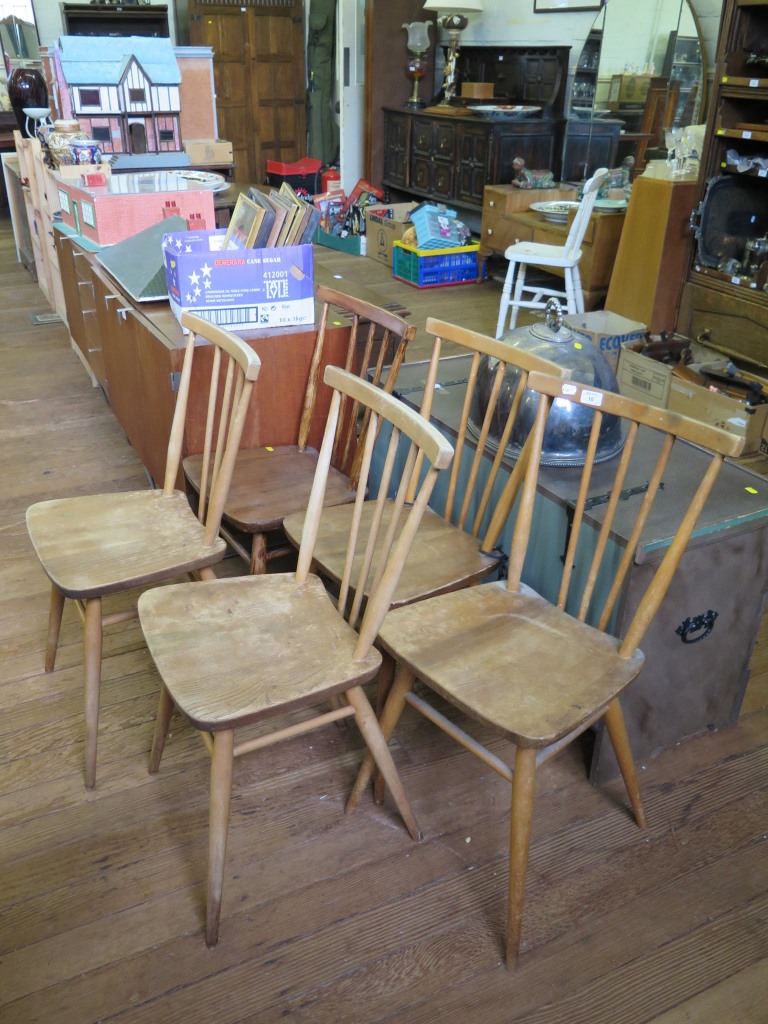 A set of five Ercol beech and elm kitchen chairs