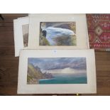 19th century British School Coastal View Watercolour 23 x 52 cm mounted Seven other watercolours,