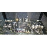 Silver plate items including three sugar tongs, two snuffers, pusher, knife-rest, spons, etc