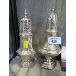 Two silver plated sugar dredgers