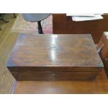 An early 19th century rosewood and brass bound writing box, with fitted interior, 50cm wide, 27cm