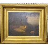 Early 19th century British School Sleeping shepherd with two sheep Oil on canvas (relined) 34cm x