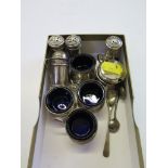 A collection of three silver salts, three silver peppers, two mustard, all miniature and matching