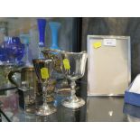 Plated goblets, two photo frames, a scent bottle, mug, etc