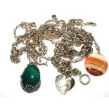 A collection of silver jewellery comprising four necklaces and three bracelets