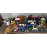 Diecast toy farm equipment: Britain's, Corgi and other makes including tractors, cart and horse-