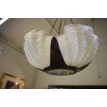 A 1930's chrome and glass shell form ceiling light, 44cm diameter