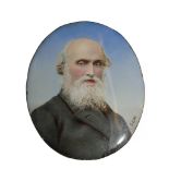A painting on copper miniature of an elderly gentleman, signed SCM to the back, Alex Semple 1879 S.