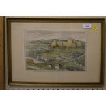 Sydney Maiden Large castle ruins by a river Watercolour and pencil Signed and dated 1943 21cm x 31cm