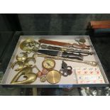 A horn lorgnette, letter opener, dagger, pipe, two magnifying glasses, compass, etc
