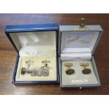 Two pairs of vintage cufflinks in box, Birmingham silver hallmark, together with a pair of vintage