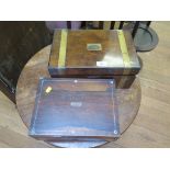 A 19th century mahogany and brass bound writing box 35cm wide, and a rosewood box with mother of