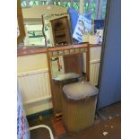Two 1930s shaped wall mirrors, 68cm and 29cm wide, and a Lloyd Loom clothes basket (3)