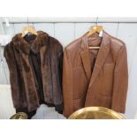 An Italian mink fur bodied jacket by Barbiero and a leather jacket