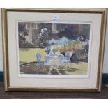 John Yardley Sunshine in the Garden Lithograph, signed in pencil and blind stamp 37cm x 50cm