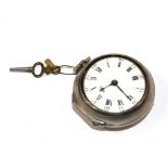 A small silver pair cased verge pocket watch by Dickie of London, 5cm diameter