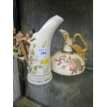 A Royal Worcester blush ivory jug with dragon handle and floral decoration, 1888, 15cm high, and a