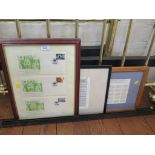 Three framed collectable stamp issues depicting s full sheet of 25 7p and 9p 12 Days of Christmas, a