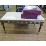A giltwood and porcelain mounted coffee table, with pink marble top, 96.5cm x 45.5cm