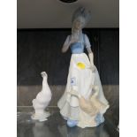 Porceval Villamarchante Valencia Porcelain model of a Dutch goose girl with geese, 35cm high,