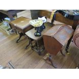 A leather top sofa table style occasional table 47cm wide, a small oak gateleg table, and a standing