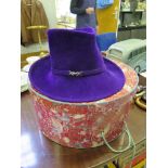 A purple velvet designer hat by Philip Treacy, London, with box