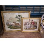 A late Victorian broad stitch woolwork tapestry depicting two children with rabbits, 30cm x 38cm And