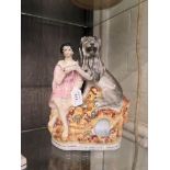 An early Victorian Staffordshire Pearlware figure of Androcles and the Lion, some restoration,