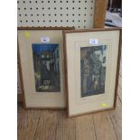 Two coloured etchings, 'Manette St, London' and 'A Bit of Old London, Soho' Indistinctly signed 25cm
