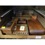 Eight boxes including playing card, straw and Sorrento inlaid boxes
